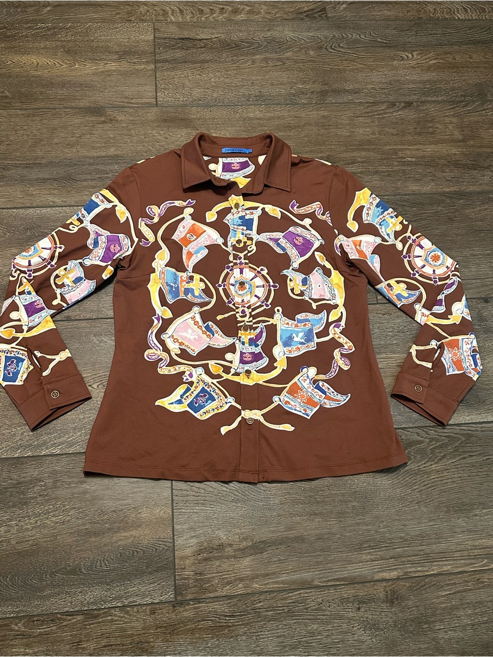 Women's Brown Printed Button-Down Betty Shirt with Nautical Motif